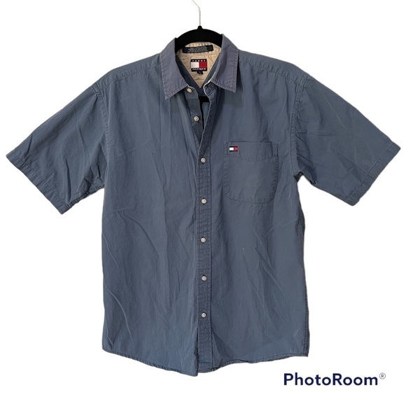 Tommy Hilfiger Other - Tommy Hilfiger cobalt blue button up short sleeved shirt, L, logo on pocket.